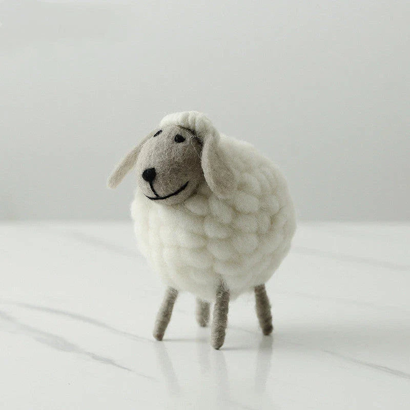 Adorable felt sheep miniature figurines in various colours and sizes for home decoration