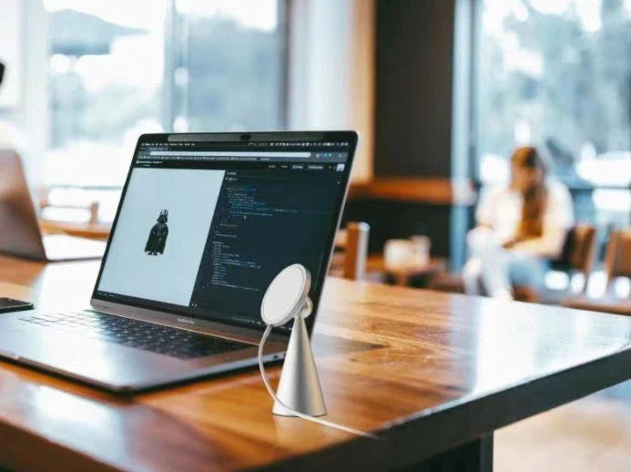 Magnetic desktop phone stand for iPhone Pro Max with wireless charging feature