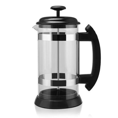 Stylish French press coffee maker with glass carafe and stainless steel frame