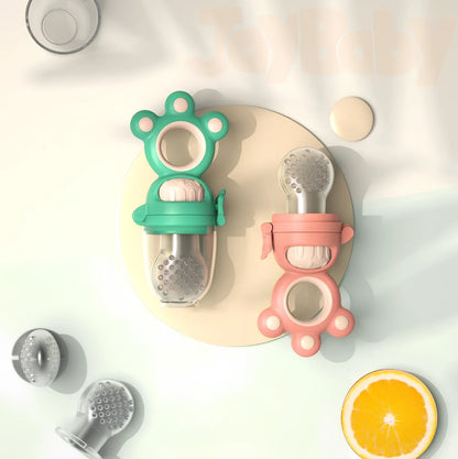 Baby fruit pacifier feeder with silicone mesh for safe feeding, BPA-free and sterilizable