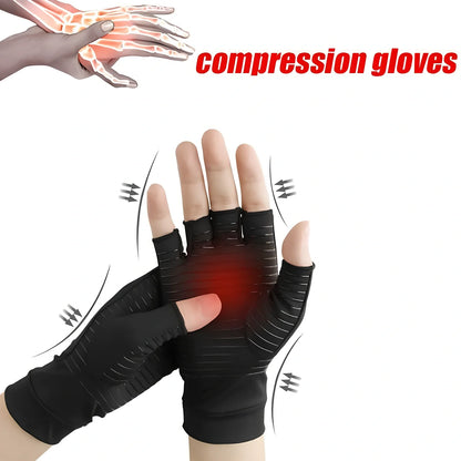 Black full-finger arthritis pressure gloves with silicone grip, sizes S M L for hand pain relief and circulation