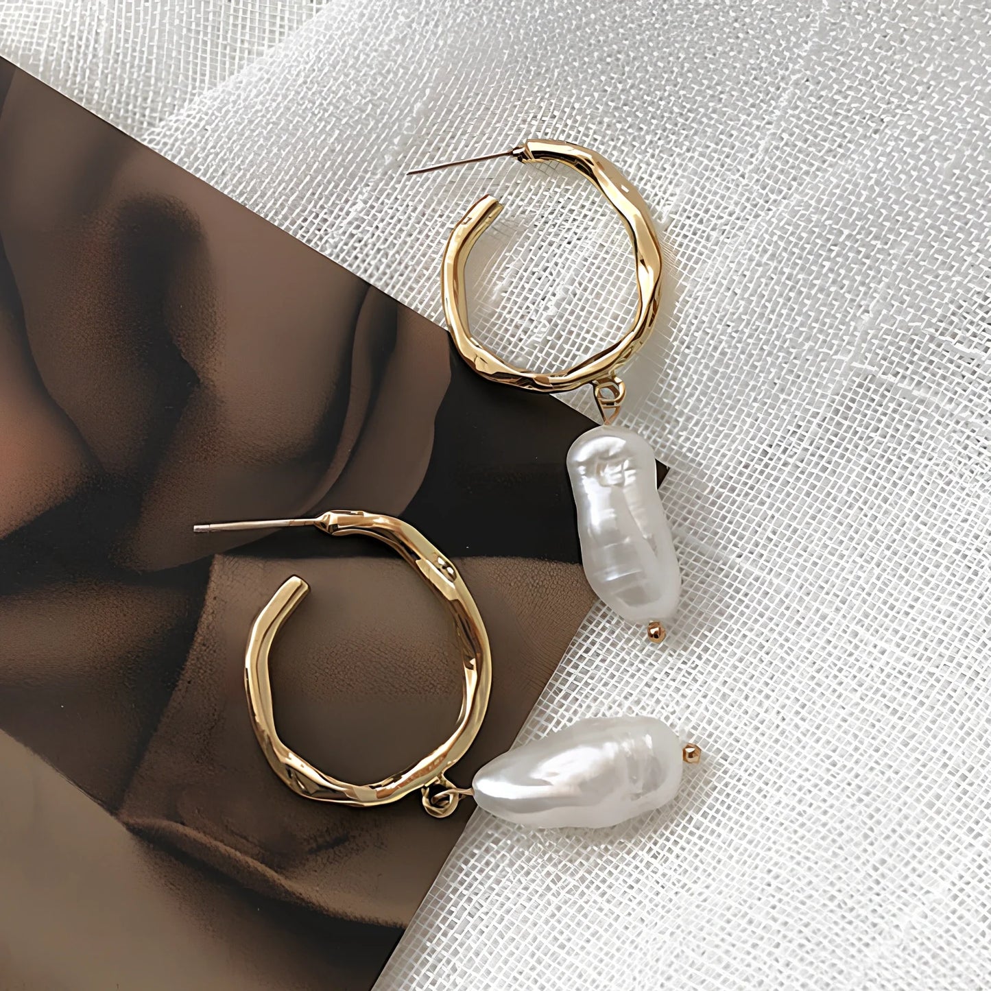 Gold electroplated pearl earrings with 12mm pearls and butterfly clasps