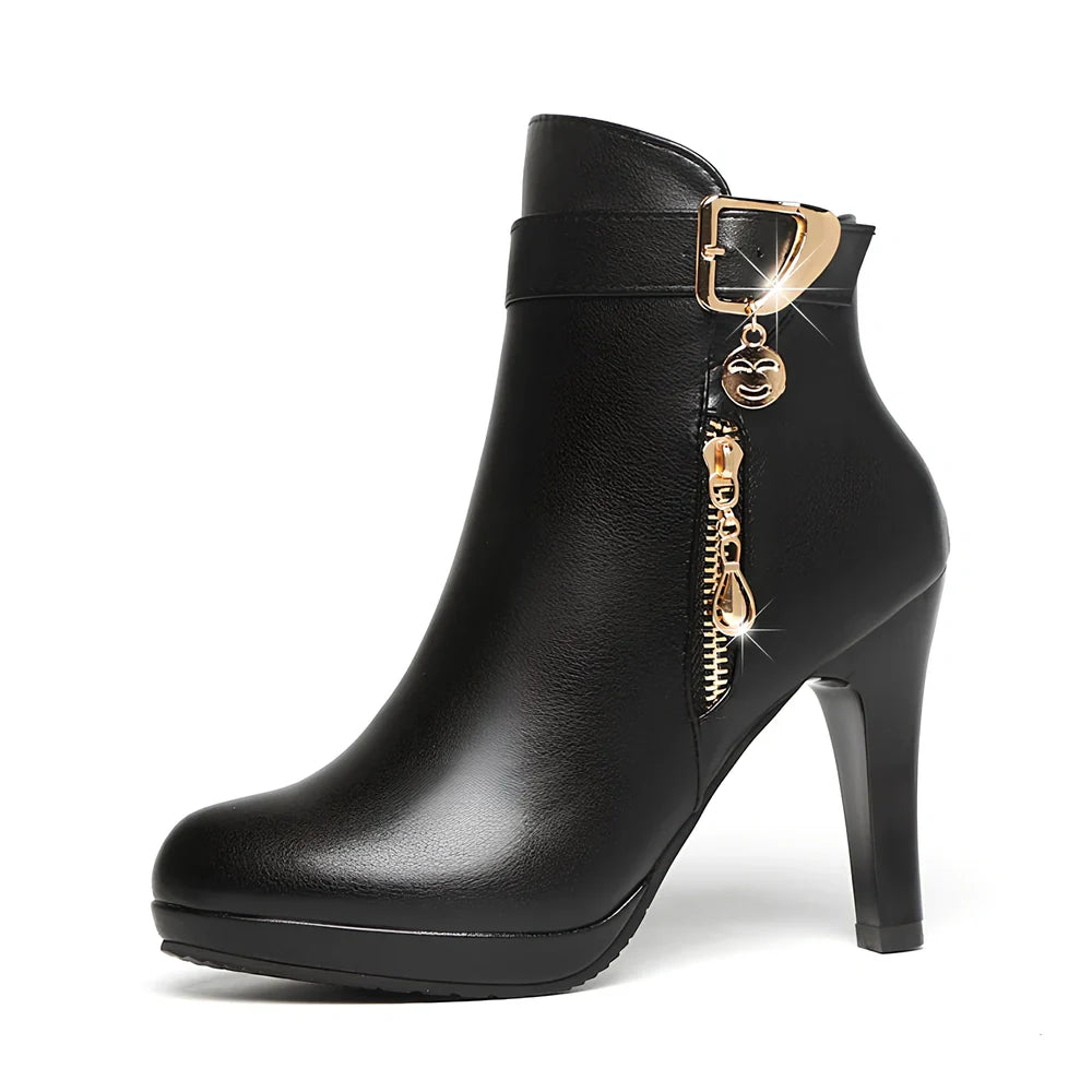 Black women's autumn PU leather boots with pointed toe, 6-8cm fine heel, and rubber sole for sizes 34-40