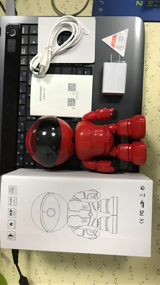 White WiFi IP security camera with 355° pan tilt, 1080P lens, and infrared night vision for indoor home surveillance, weighing 223g