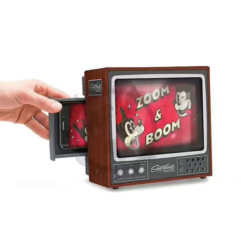 Vintage-styled cardboard TV mobile phone screen magnifier in black