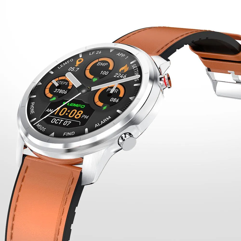 LEMFO LF26 smart bracelet showing 1.3 inch screen with touch and button controls in five colour options