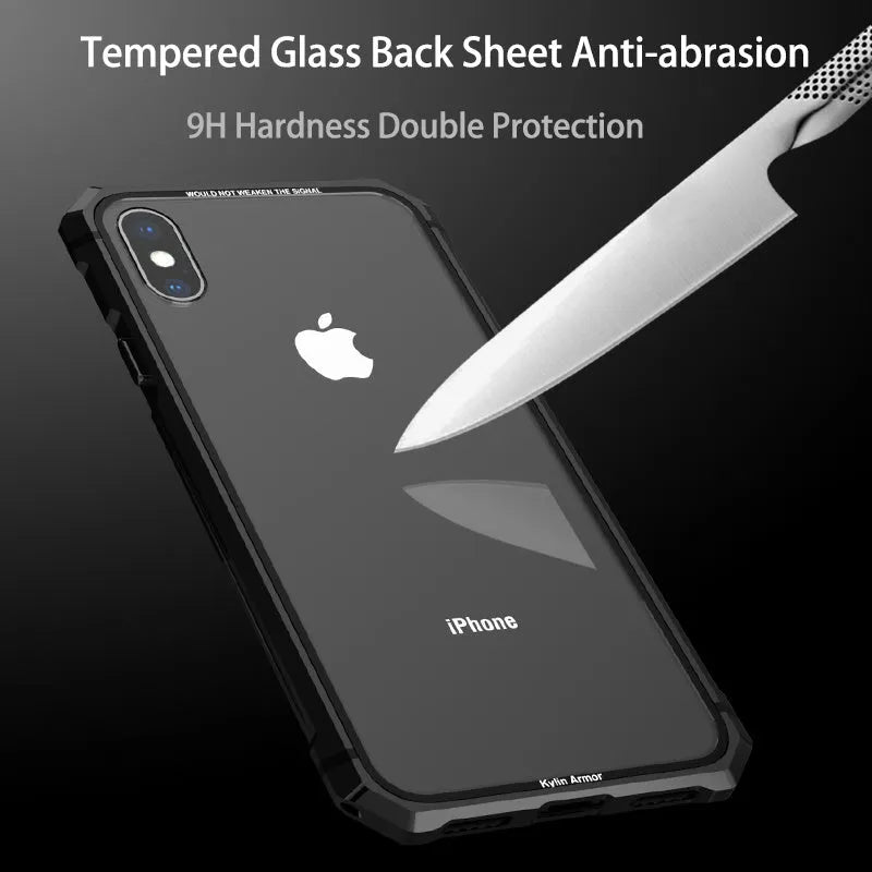 Transparent tempered glass phone case with metal aluminium frame in solid colour for iPhone XR