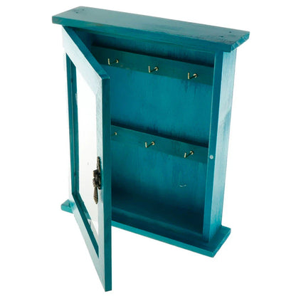 Rustic wooden key holder cabinet with six storage hooks, ideal for organizing keys and other small items in a Kiwi home