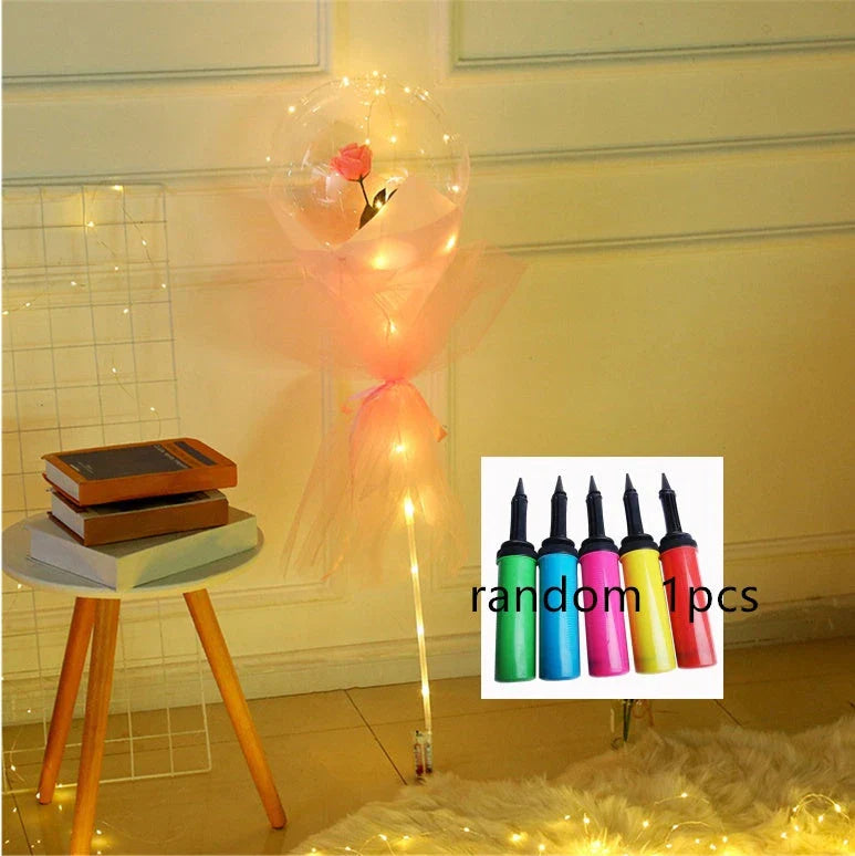 A captivating bouquet of LED-lit balloons and rose blooms, creating a mesmerizing ambiance for any celebration.