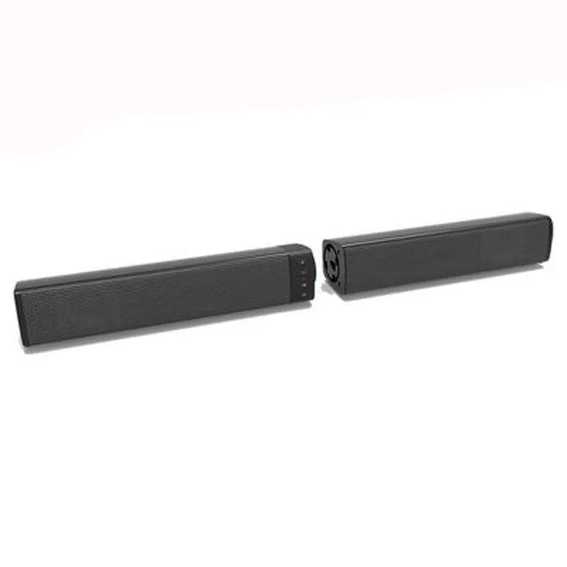 Black foldable split Bluetooth speaker showing dual speaker units with dimensions 490mm x 50mm x 50mm