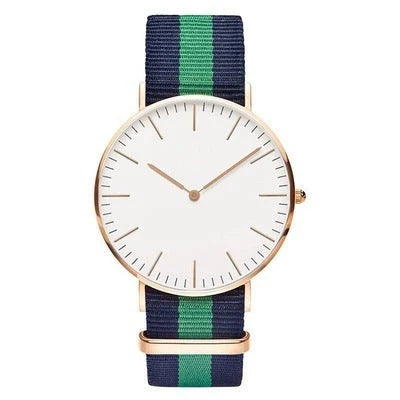 Nylon strap two-needle quartz watch with alloy case in various colours