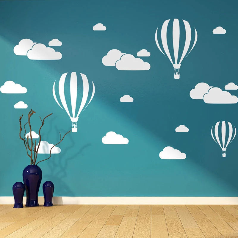 Hot air balloon white cloud wall stickers for living room decor