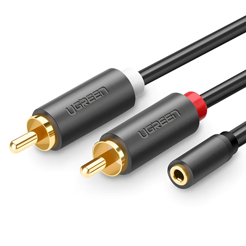 25cm 3.5mm female to 2 RCA male audio cable with gold-plated plugs and PVC jacket