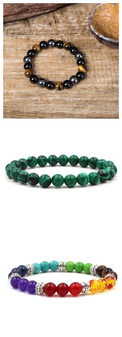 Classic black matte green malachite bracelets with unique textures, suitable for women and men.