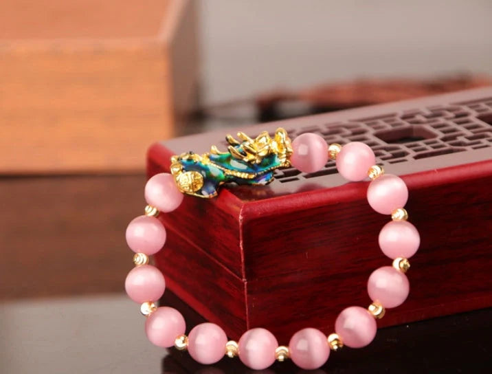 3D Gold Plated Pixiu Bracelet with temperature sensitive colour changing crystal