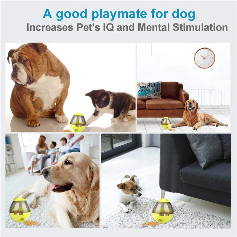 Dog food leaker puzzle toy in blue plastic with compact dimensions for slow feeding