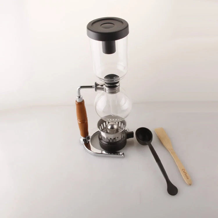Siphon Coffee Maker with glass pot and wooden handle for 3 people
