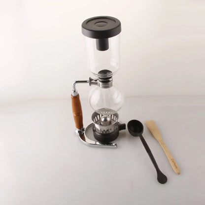 Siphon Coffee Maker with glass pot and wooden handle for 3 people