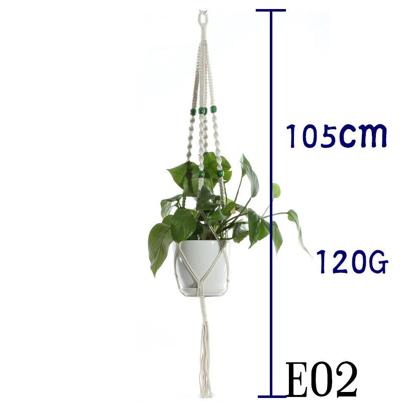 Handmade beige cotton rope flower pot net bag for indoor plants, American Country style