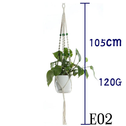 Handmade beige cotton rope flower pot net bag for indoor plants, American Country style