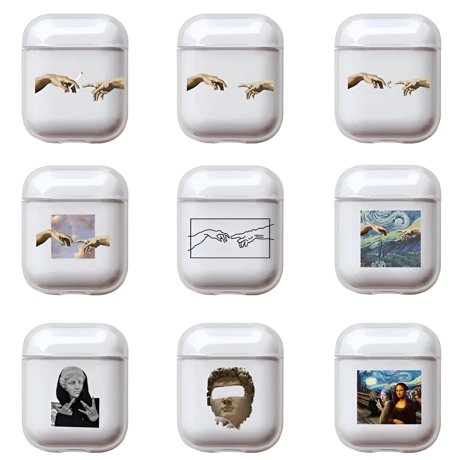 Clear transparent plastic protective cover case for Apple AirPods and AirPods Pro.