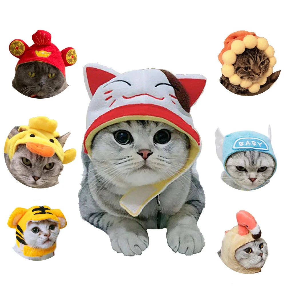 Cartoon-style cloth hat for cats in various designs, perfect for warmth and style