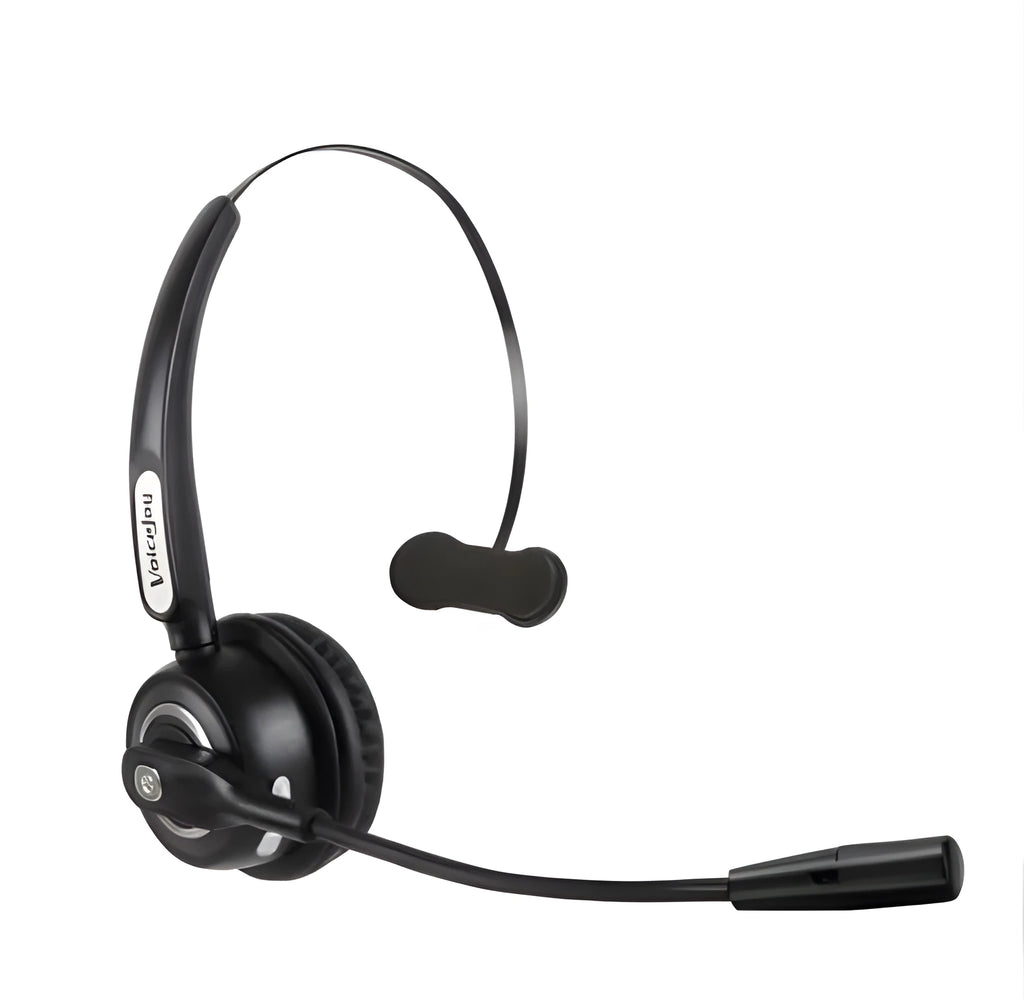 Truck driver Bluetooth headset with microphone showing ergonomic design for comfortable long-term wear.