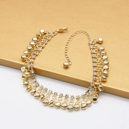 Retro ethnic style women's anklet in gold and silver with adjustable length