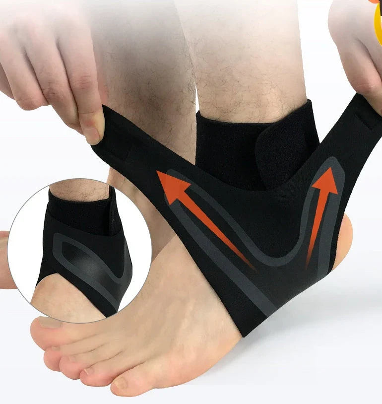 Adjustable ankle support brace for sports and running in black