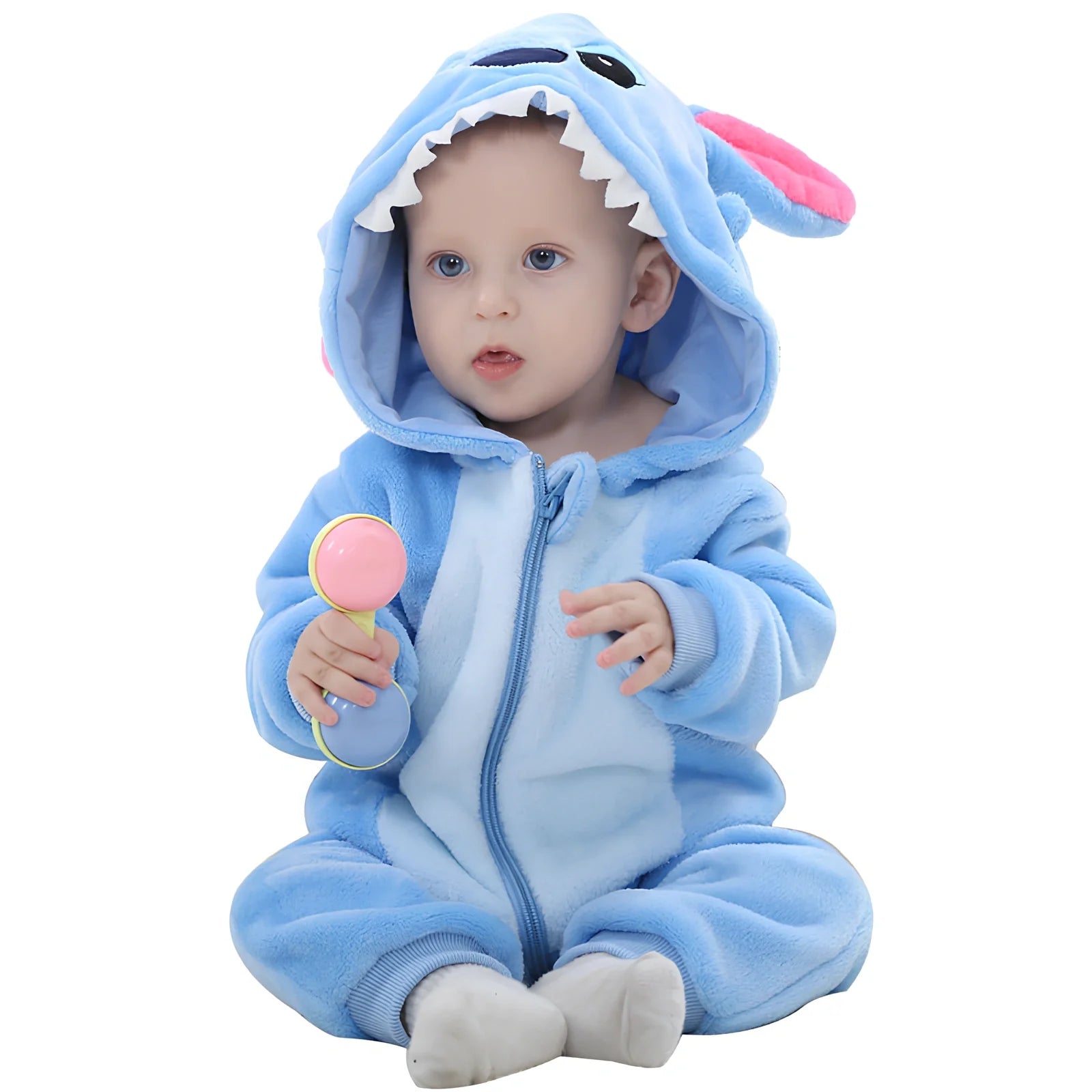 Cotton flannel baby romper with animal print design for winter wear, showing reinforced stitching and soft fabric texture