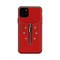 PU leather zipper wallet phone case in black, brown, orange, or red for iPhone and Samsung Galaxy Note models.