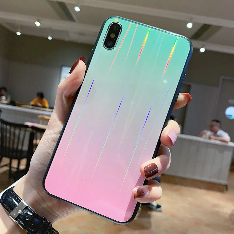 Gradient glass phone case with starry sky pattern fitted to a Huawei smartphone