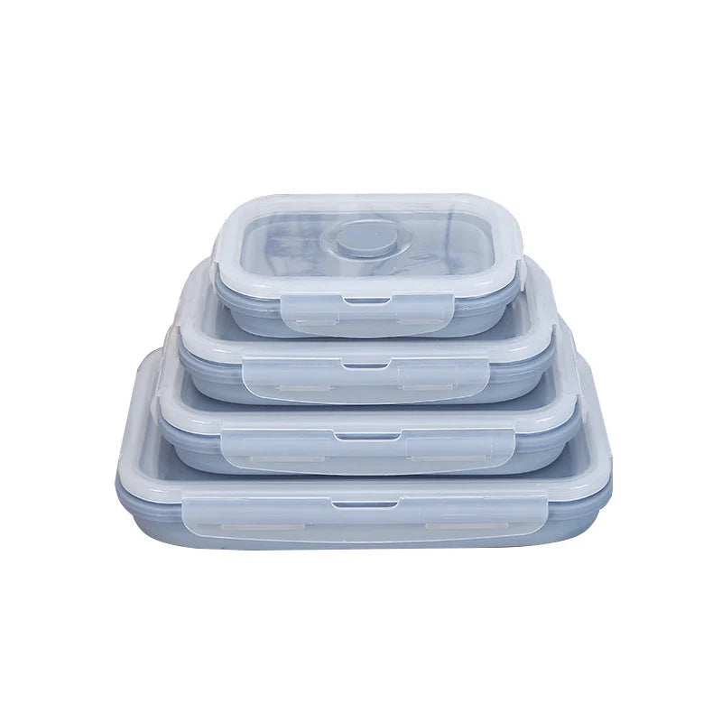Round silicone lunch box in various colours, microwave-safe and leak-proof