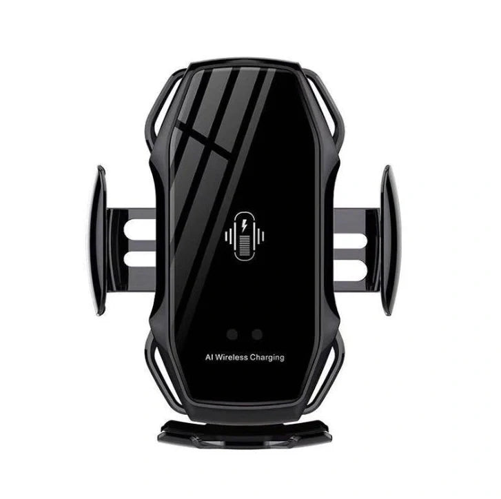 10W wireless car phone charger mounted on car air vent with LED indicator showing charging status