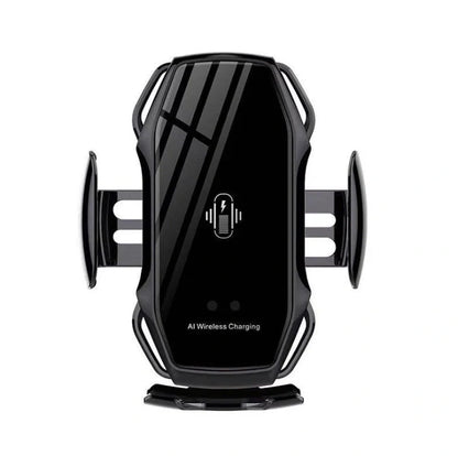 10W wireless car phone charger mounted on car air vent with LED indicator showing charging status