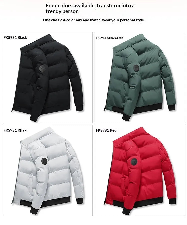 Thick cotton-padded jacket for men, loose cardigan style, in four colours including black and khaki, sizes M to 5XL
