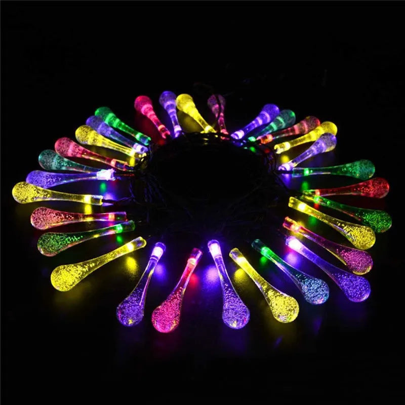 30 LED solar-powered outdoor string lights with bubble drops pendant design on 6.5 metre waterproof cable