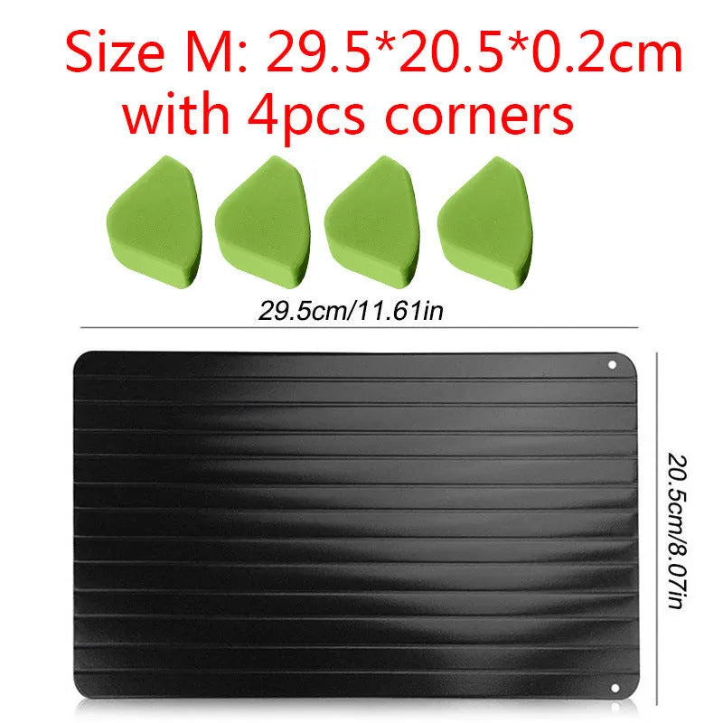 Black aluminium kitchen defrosting tray for thawing frozen food without electricity
