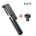 Black and white Apple-compatible tripod selfie stick with extendable shaft