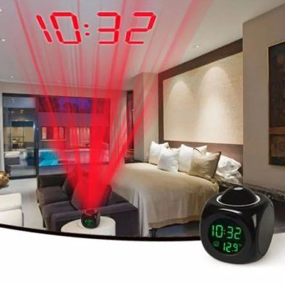 LED alarm clock with dome shape LCD display swivel projector black white ABS
