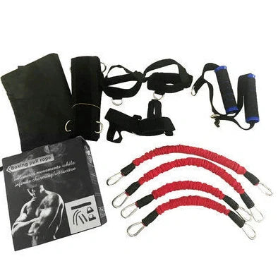 Bounce training device with elastic ropes, adjustable waist belt, ankle straps, and bracelet straps for resistance exercises