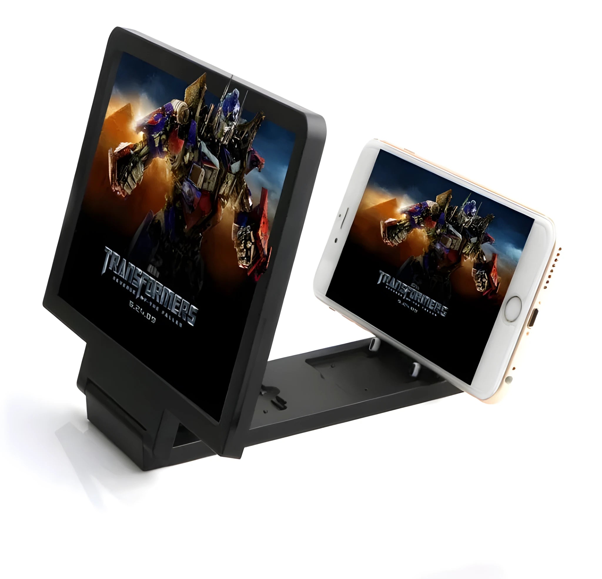 Black radiation-shielded 3D mobile phone screen amplifier with adjustable stand positioned at viewing angle