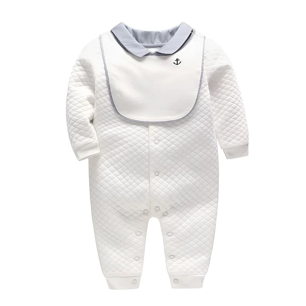 White long sleeve cotton baby gentleman romper for spring and autumn wear