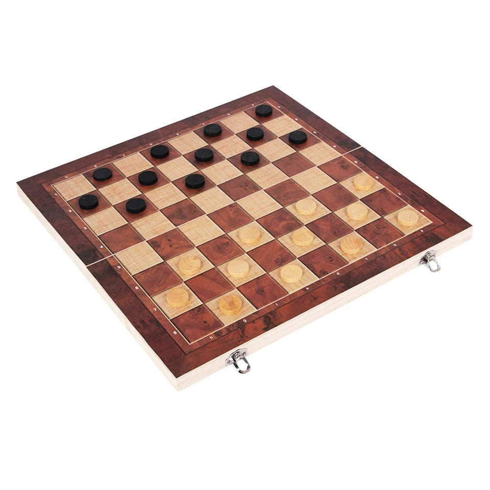Premium 3-in-1 Chess, Checkers, and Backgammon game set made of high-quality timber, perfect for Kiwi families and friends