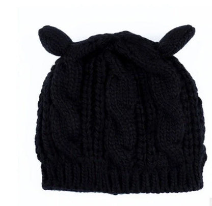 Autumn Winter Cat Ear Knit Beanie in various colors with unique design
