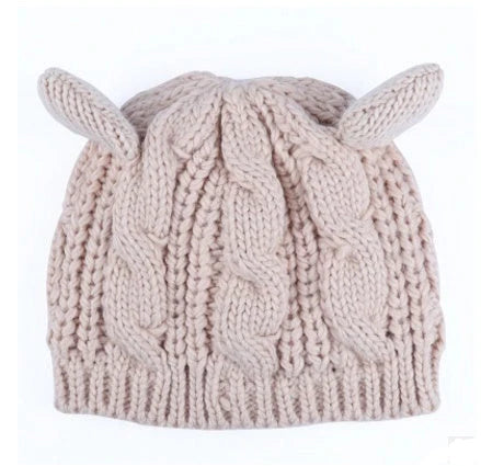 Autumn Winter Cat Ear Knit Beanie in various colors with unique design