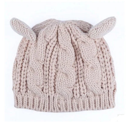 Autumn Winter Cat Ear Knit Beanie in various colors with unique design