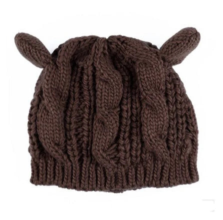 Autumn Winter Cat Ear Knit Beanie in various colors with unique design