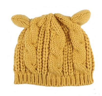 Autumn Winter Cat Ear Knit Beanie in various colors with unique design