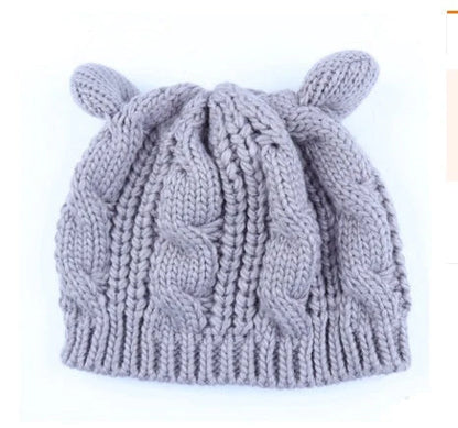 Autumn Winter Cat Ear Knit Beanie in various colors with unique design